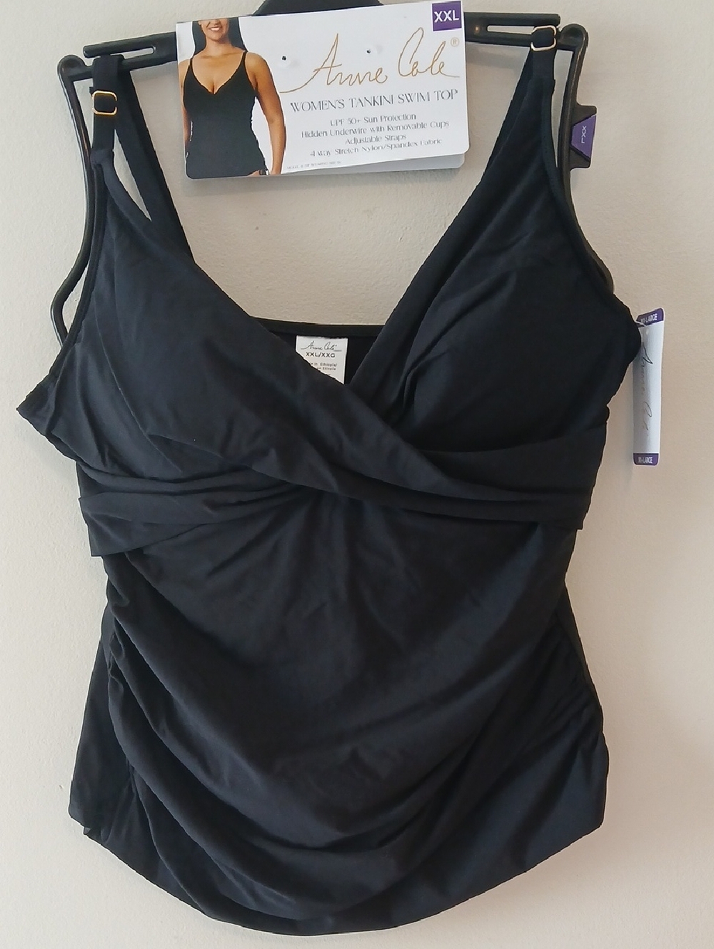 Anne Cole Black Surplice Tankini Top with Adjustable Straps